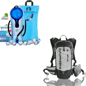 FREEMOVE 2L Hydration Bladder with Cooler Bag - BLUE   Daypack Backpack - GRAY, 10L Capacity & Many Compartments