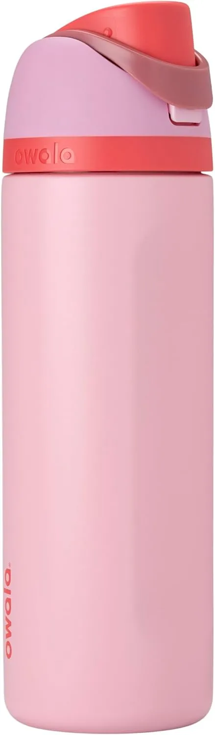 FreeSip Insulated Stainless Steel Water Bottle with Straw for Sports and Travel, BPA-Free Sports Water Bottle, 24 oz, Pink, Angel Food Cake