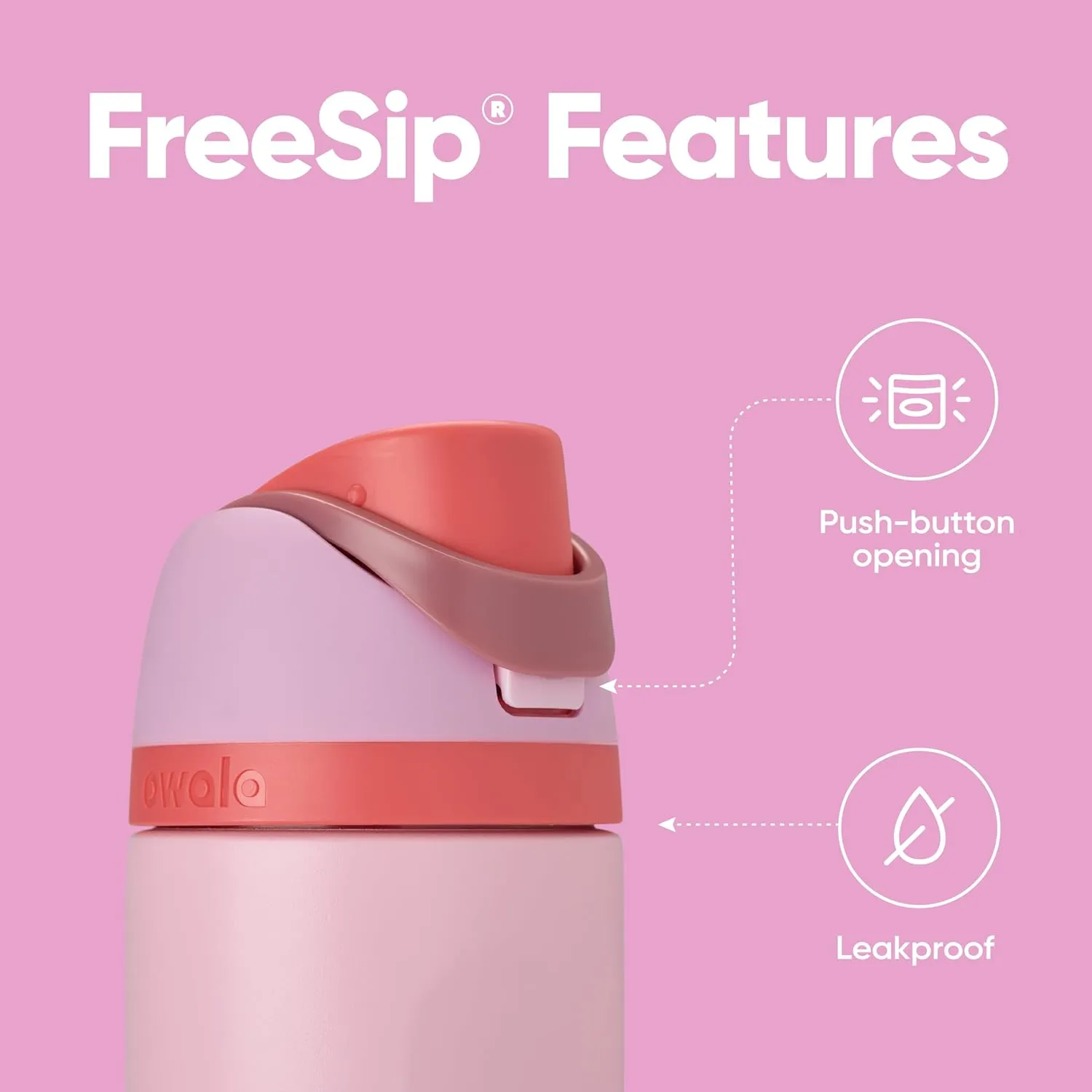 FreeSip Insulated Stainless Steel Water Bottle with Straw for Sports and Travel, BPA-Free Sports Water Bottle, 24 oz, Pink, Angel Food Cake