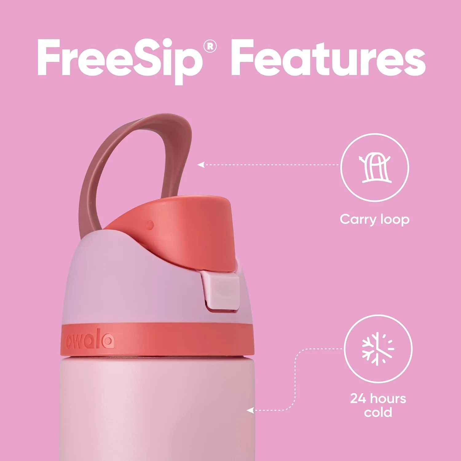 FreeSip Insulated Stainless Steel Water Bottle with Straw for Sports and Travel, BPA-Free Sports Water Bottle, 24 oz, Pink, Angel Food Cake