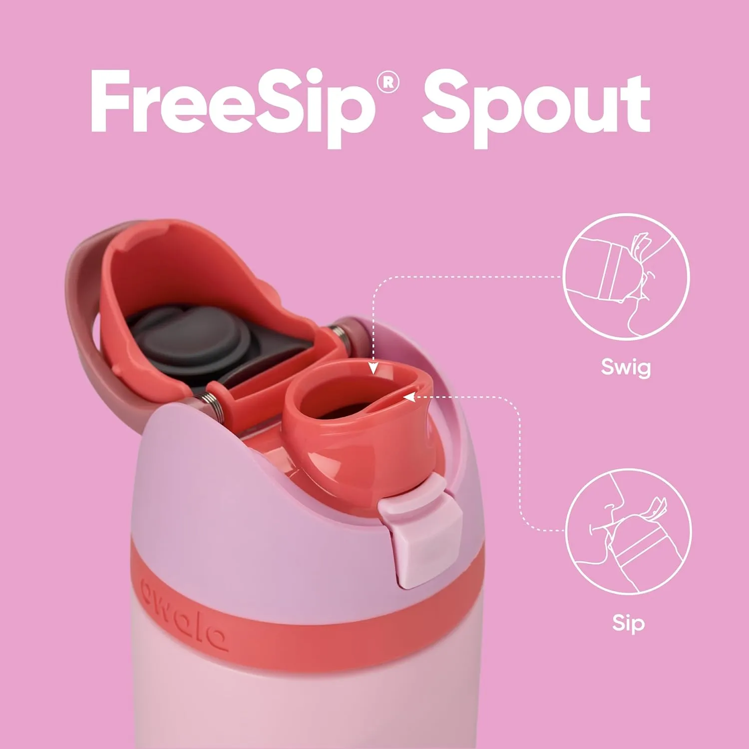 FreeSip Insulated Stainless Steel Water Bottle with Straw for Sports and Travel, BPA-Free Sports Water Bottle, 24 oz, Pink, Angel Food Cake