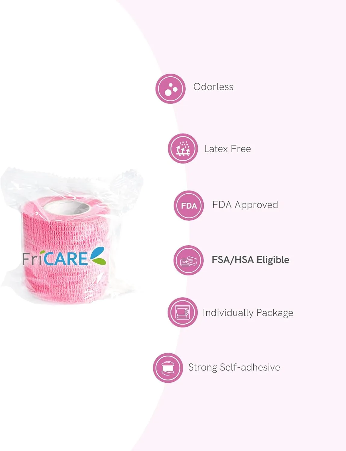 FriCARE Self Adhesive Bandage Wrap, Medical Tape in First Aid Kit, Cohesive Bandages for Wounds Sport Vet, FSA/HSA Eligible, 2 Inches X 5 Yards 16 Rolls, Glowing