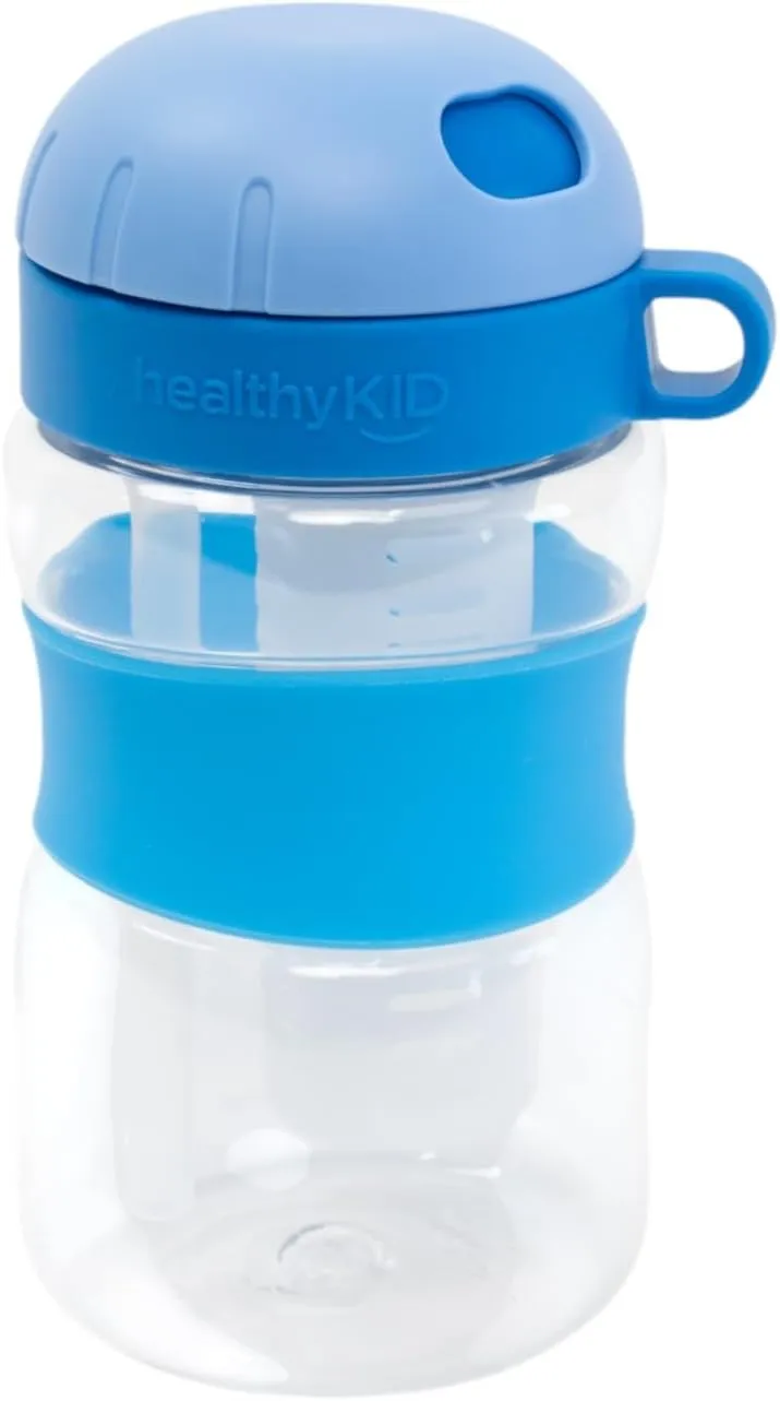 Fruit Infuser Water Bottle. 10oz BPA-Free Tritan. Fun Infusion Basket for Fruits with Matching Muddler and Recipes. Leak-Proof Screwtop Lid with Easy-Sip Straw Cup. (Blue)