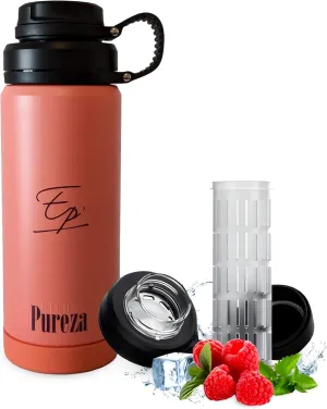 Fruit Infuser Water Bottle 500ml Stainless Steel Double Wall for Insulation Leakproof No-Sweat wtih Two Lids - BPA Free-hydracy water bottle
