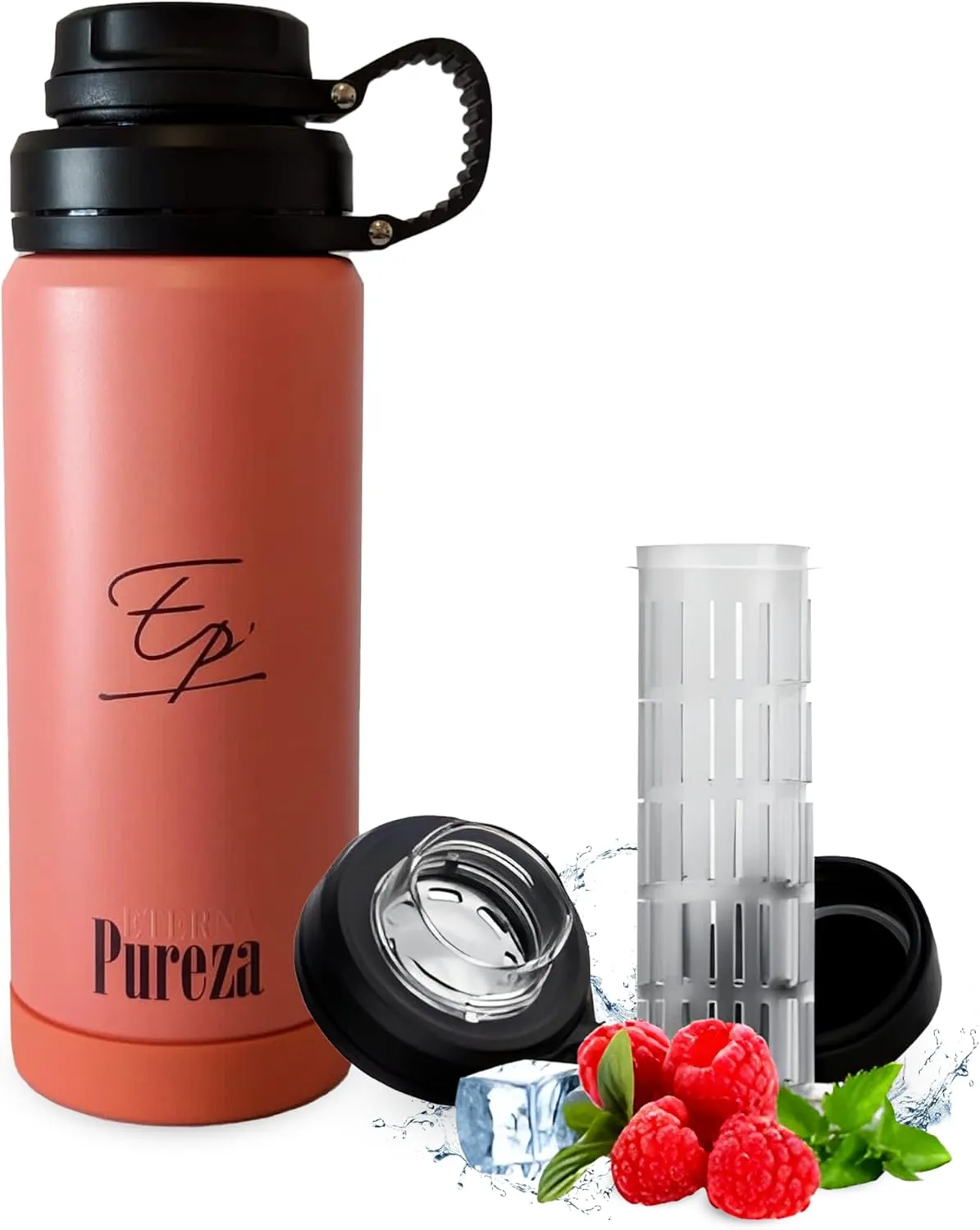 Fruit Infuser Water Bottle 500ml Stainless Steel Double Wall for Insulation Leakproof No-Sweat wtih Two Lids - BPA Free-hydracy water bottle
