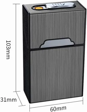 Full Pack 20 Regular Cigarettes Case Box with USB Lighter Rechargeable Flameless Windproof Moisture-Proof Portable (Silver)