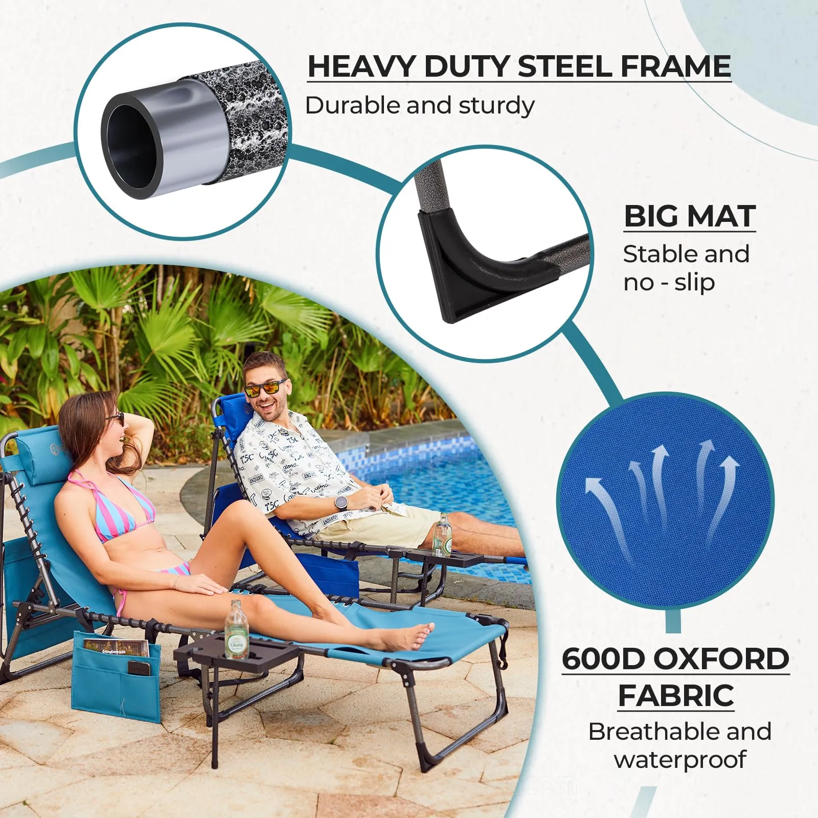 FUNDANGO 4-in-1 Adjustable Tanning Lounge Chair for Pool, Beach, Patio