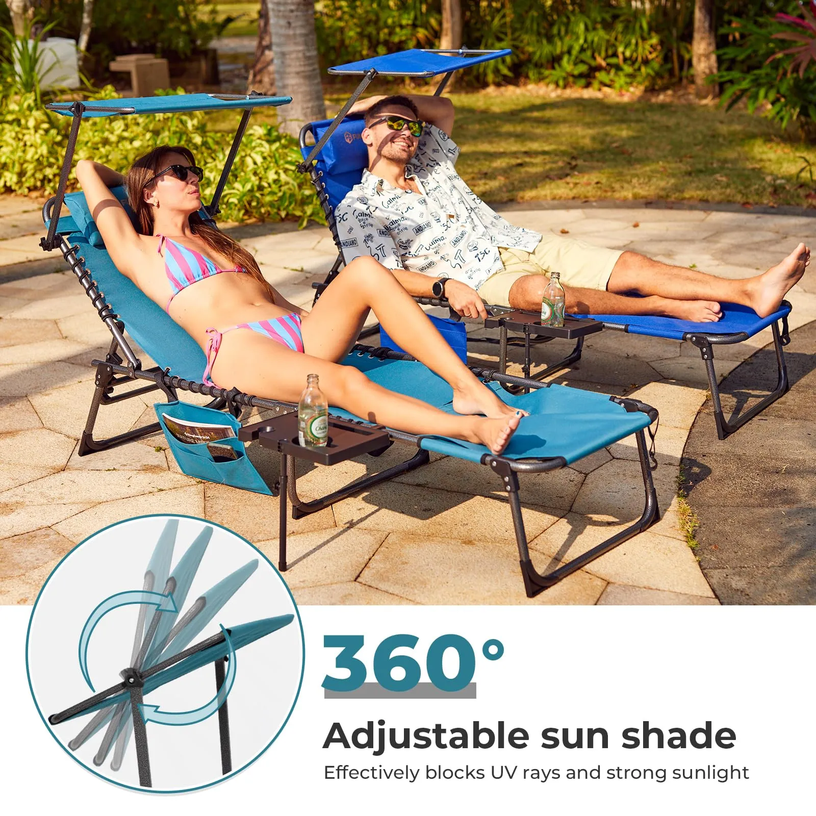 FUNDANGO 4-in-1 Adjustable Tanning Lounge Chair for Pool, Beach, Patio