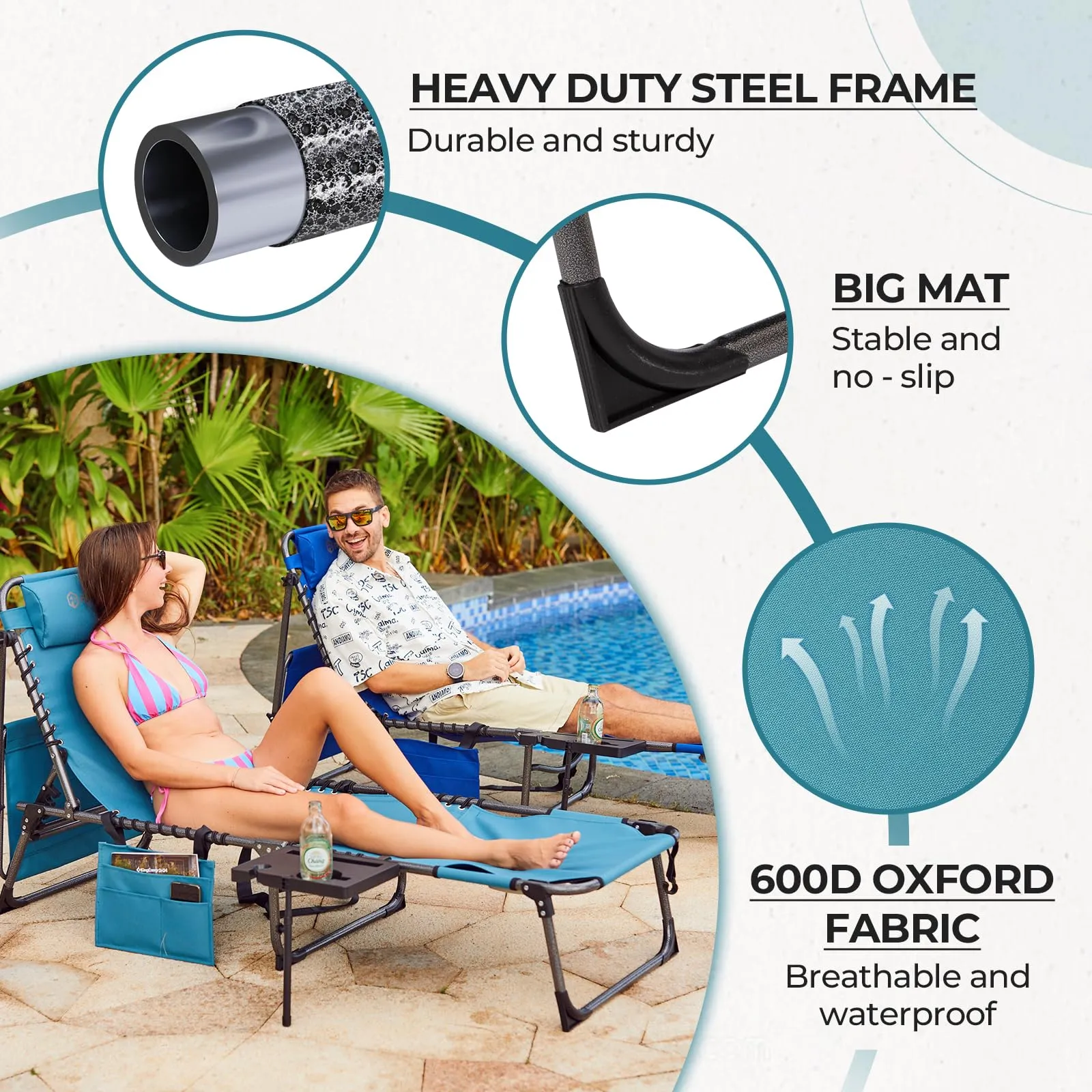 FUNDANGO 4-in-1 Adjustable Tanning Lounge Chair for Pool, Beach, Patio
