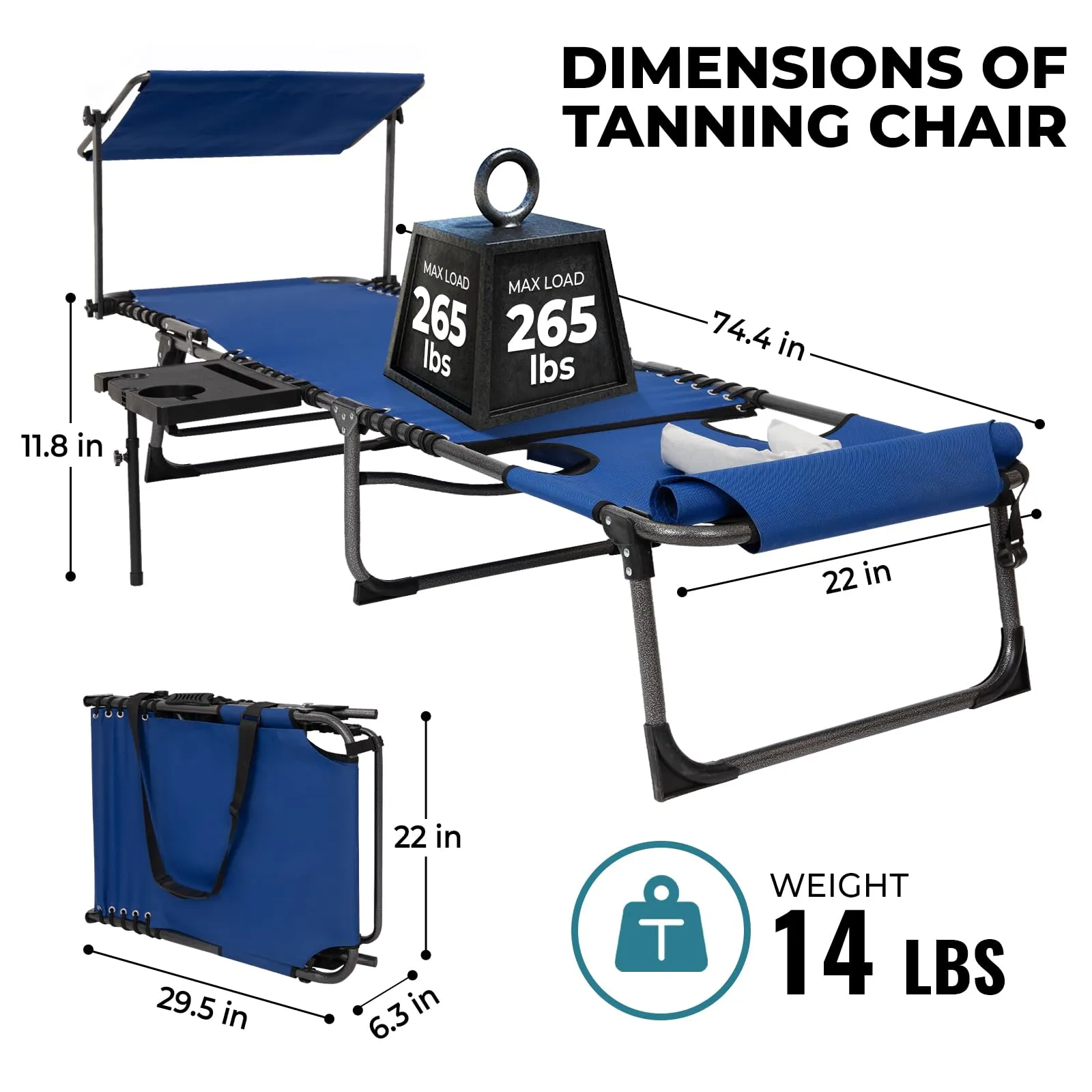 FUNDANGO 4-in-1 Adjustable Tanning Lounge Chair for Pool, Beach, Patio