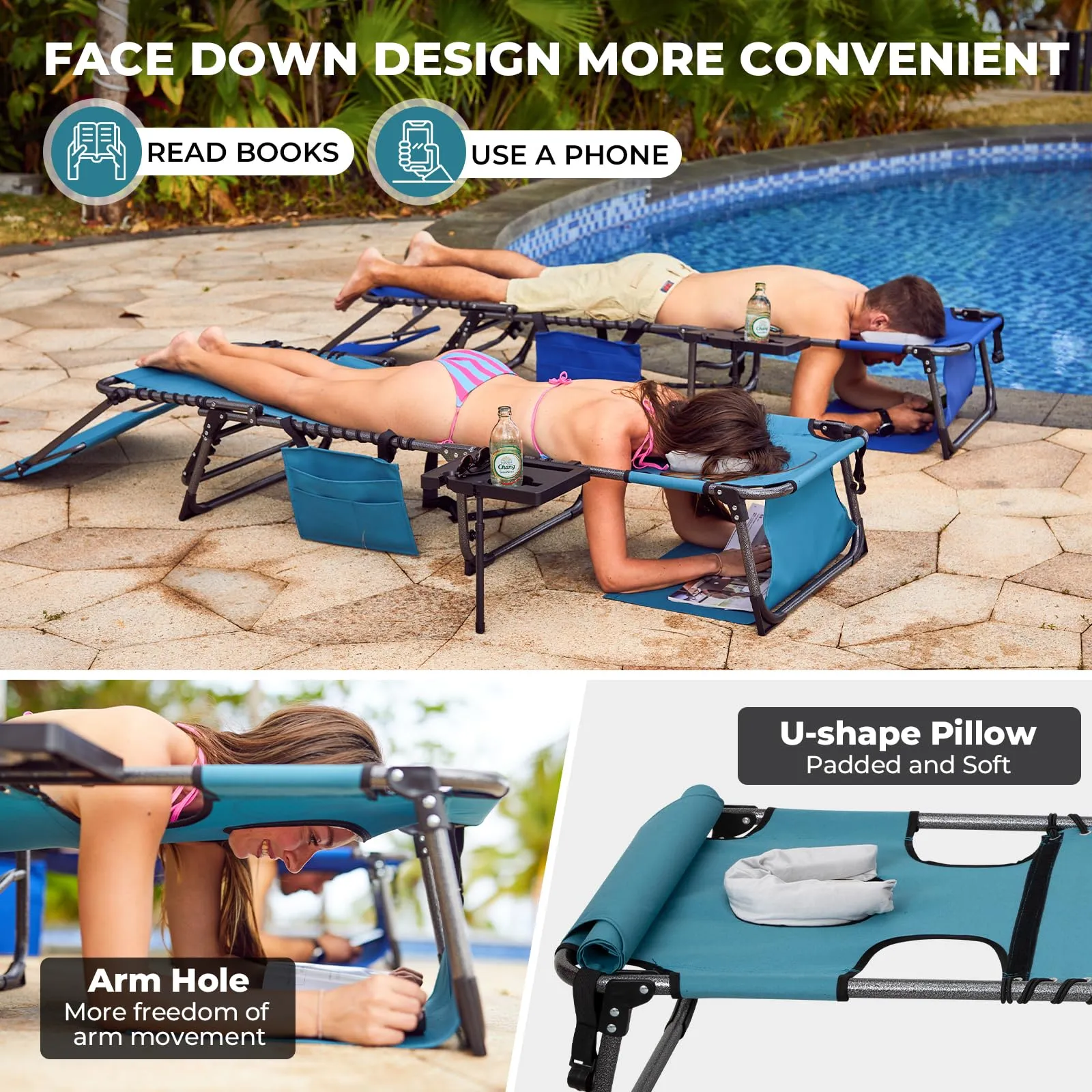 FUNDANGO 4-in-1 Adjustable Tanning Lounge Chair for Pool, Beach, Patio