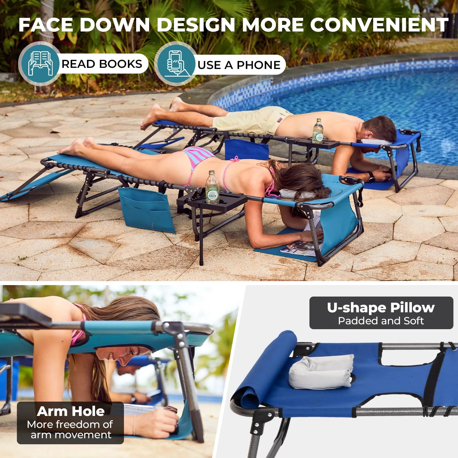 FUNDANGO 4-in-1 Adjustable Tanning Lounge Chair for Pool, Beach, Patio