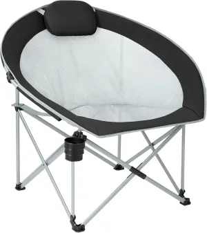 FUNDANGO Oversized Folding Camping Chair Moon Chair for Adults with Headrest, Cup Holder, Carry Bag, Portable Round Chair for Outdoor Hiking, Fishing, Picnic, Camp, Lawn