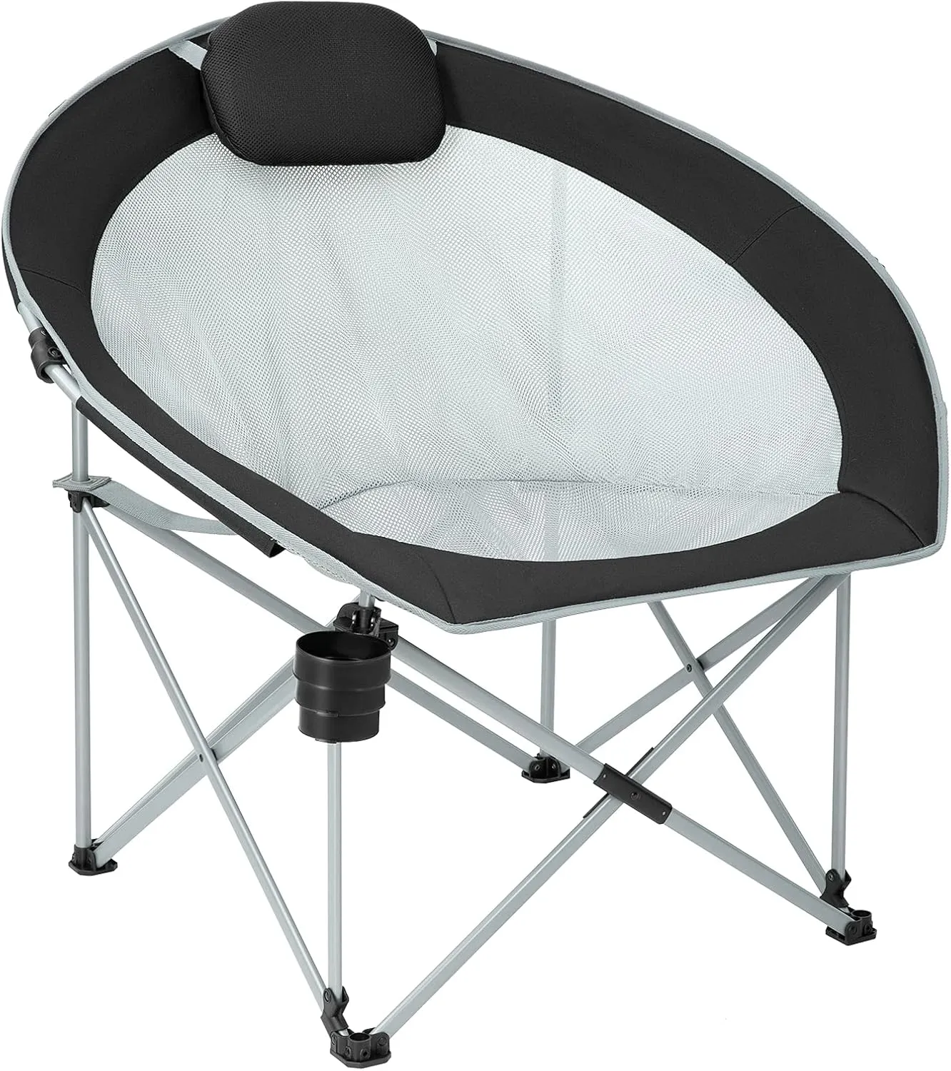 FUNDANGO Oversized Folding Camping Chair Moon Chair for Adults with Headrest, Cup Holder, Carry Bag, Portable Round Chair for Outdoor Hiking, Fishing, Picnic, Camp, Lawn