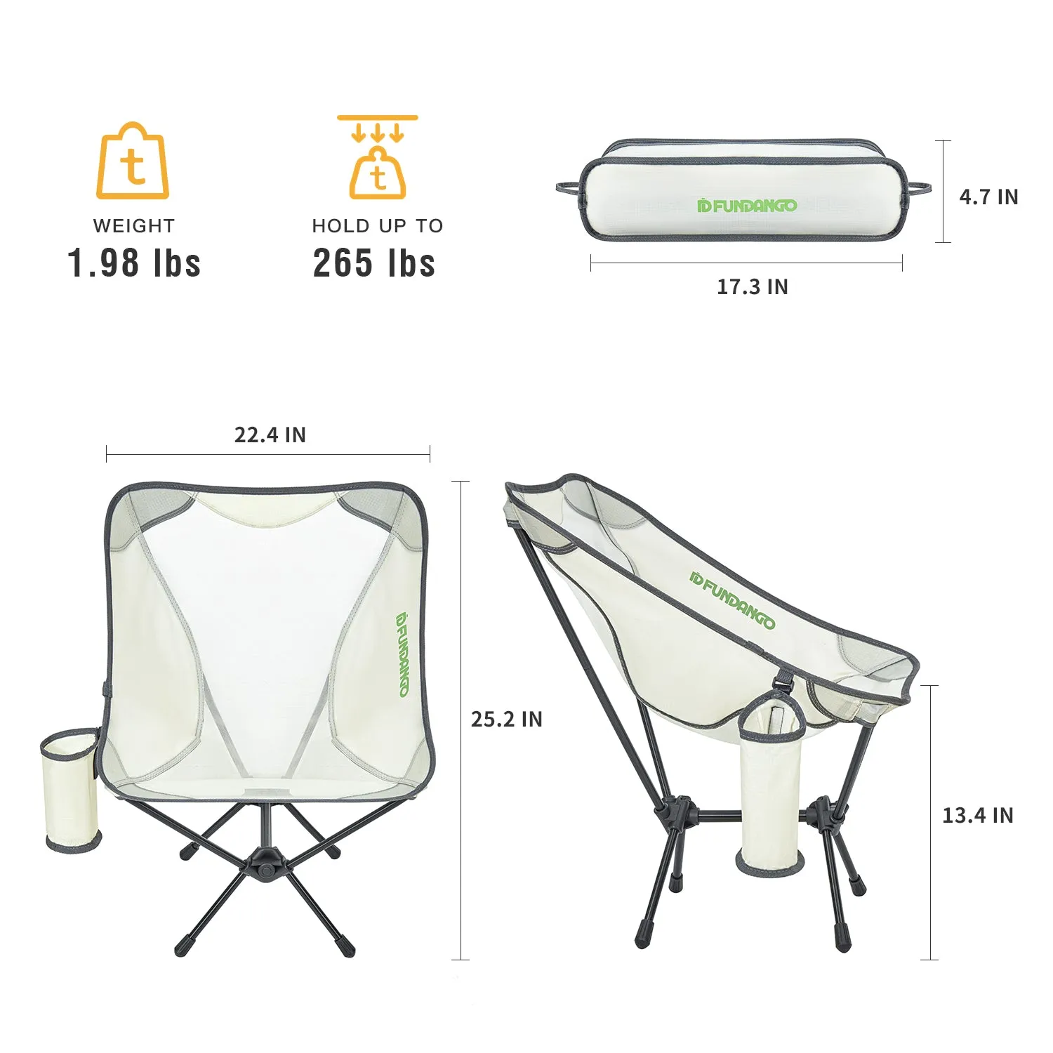 FUNDANGO Ultralight Portable Low-Back Camping Chairs