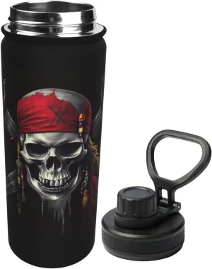 Funny Skull Skeleton 18 OZ Insulated Stainless Steel Sports Water Bottles with Lid, Halloween Unisex Flask Insulated Water Cup for Outdoor Sports Fitness Hiking Gym