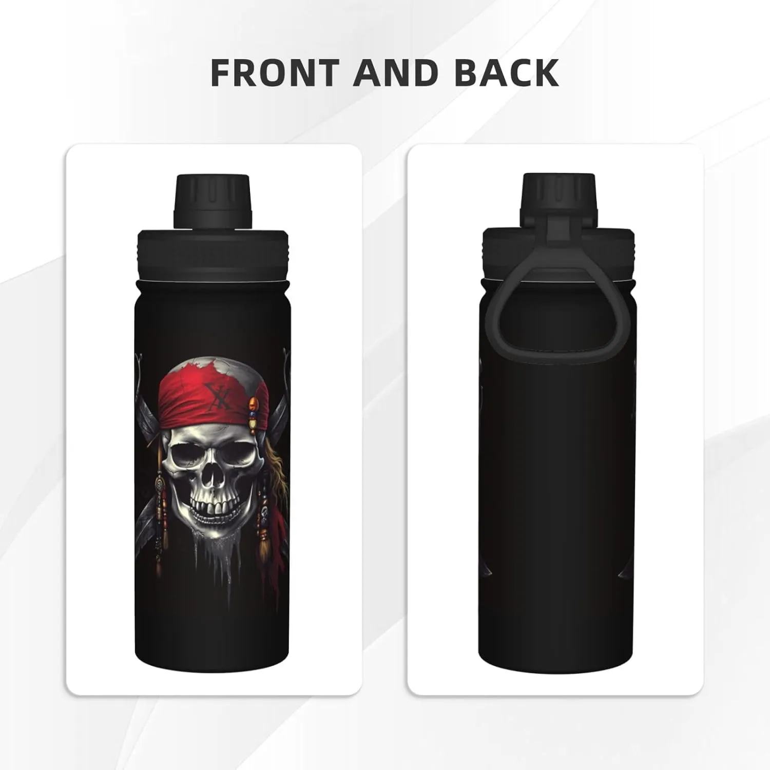 Funny Skull Skeleton 18 OZ Insulated Stainless Steel Sports Water Bottles with Lid, Halloween Unisex Flask Insulated Water Cup for Outdoor Sports Fitness Hiking Gym
