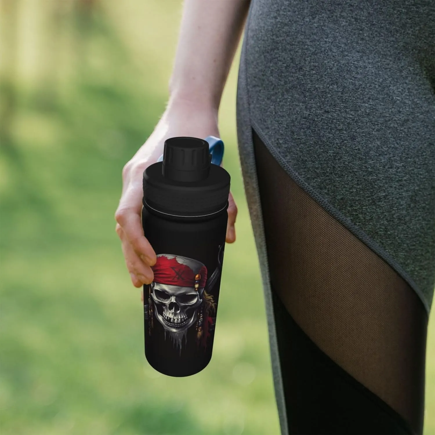 Funny Skull Skeleton 18 OZ Insulated Stainless Steel Sports Water Bottles with Lid, Halloween Unisex Flask Insulated Water Cup for Outdoor Sports Fitness Hiking Gym