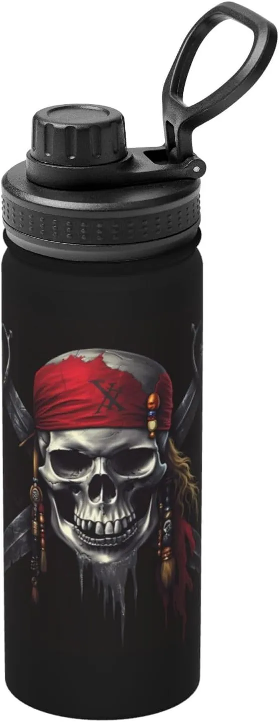Funny Skull Skeleton 18 OZ Insulated Stainless Steel Sports Water Bottles with Lid, Halloween Unisex Flask Insulated Water Cup for Outdoor Sports Fitness Hiking Gym