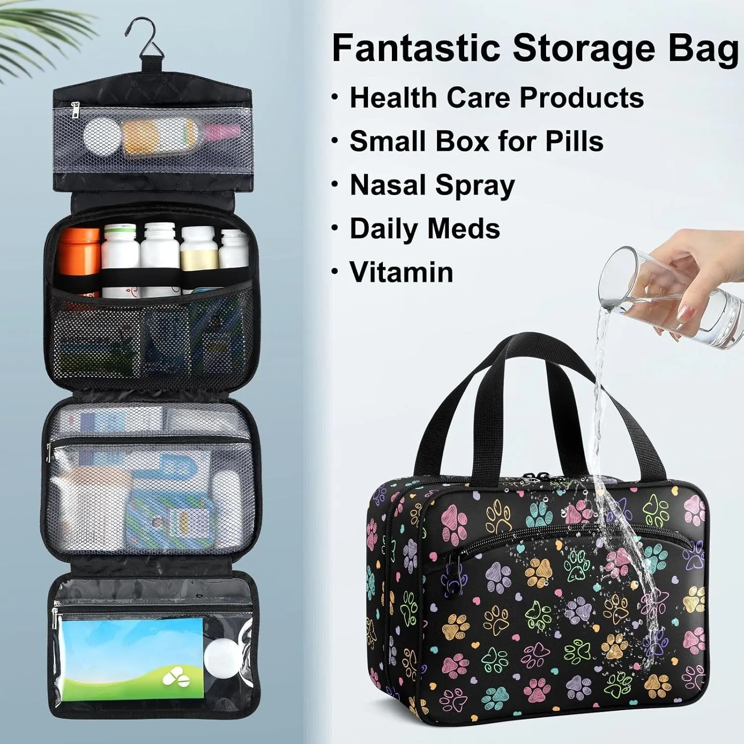 Fustylead Colorful Doodle Cute Paw Print Large Medical Storage Bag with Zipper Empty First Aid Bag Trauma Kit for Traveling Hiking Camping Backpacking