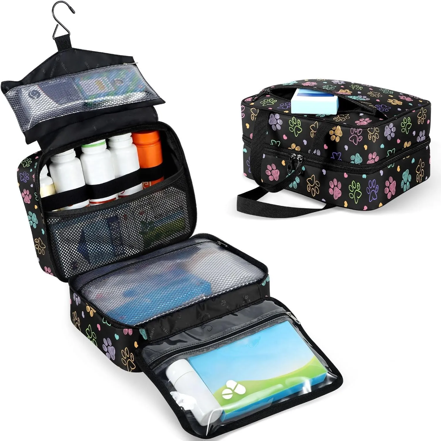 Fustylead Colorful Doodle Cute Paw Print Large Medical Storage Bag with Zipper Empty First Aid Bag Trauma Kit for Traveling Hiking Camping Backpacking