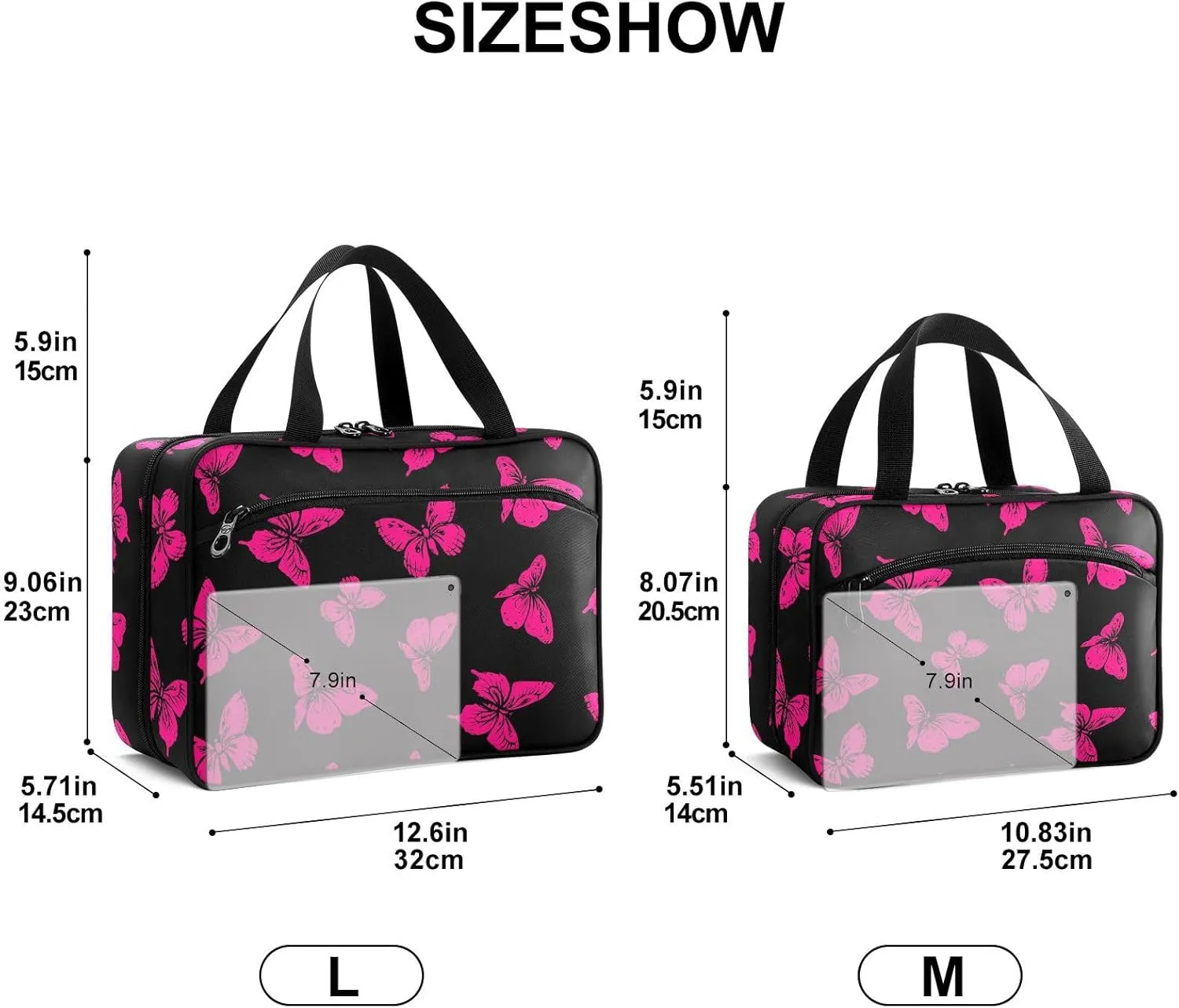 Fustylead Cute Hot Pink Wild Butterfly Large Medical Storage Bag with Zipper Empty First Aid Bag Trauma Kit for Traveling Hiking Camping Backpacking