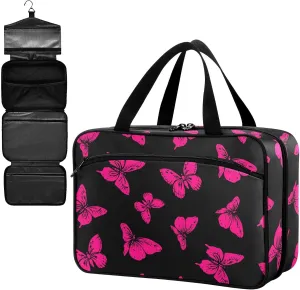 Fustylead Cute Hot Pink Wild Butterfly Large Medical Storage Bag with Zipper Empty First Aid Bag Trauma Kit for Traveling Hiking Camping Backpacking