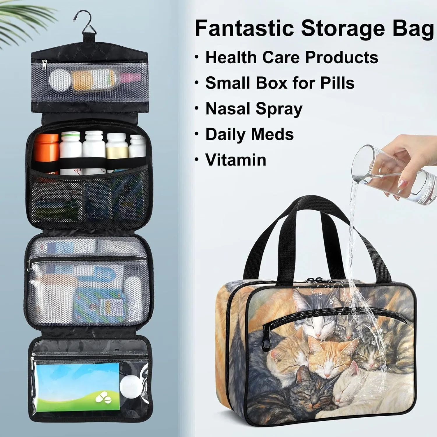 Fustylead Sleeping Huddled Cute Cats Large Medical Supplies Organizer Bag with Zipper Empty First Aid Bag Trauma Kit for Traveling Hiking Camping