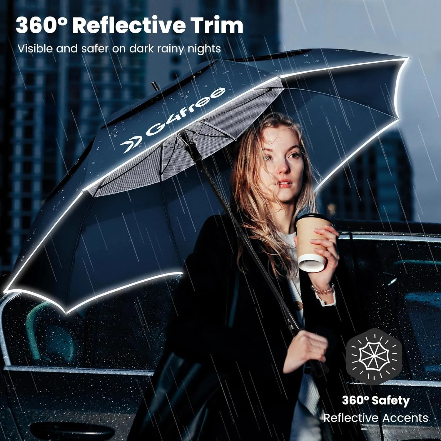 G4Free Strongest Golf Umbrella with Full Carbon Fiber, Well-constructed & Super Lightweight & Windproof Double Vented Mesh Canopy Large Oversized Stick Umbrellas for Rain Sun, Automatic Open