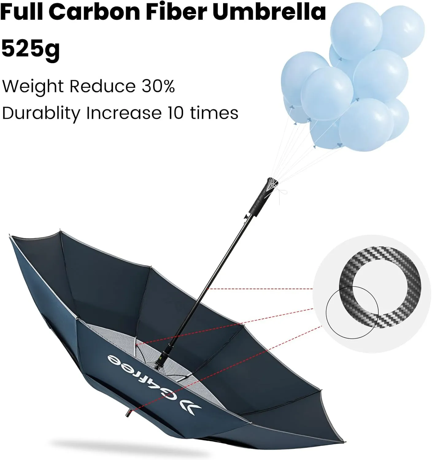 G4Free Strongest Golf Umbrella with Full Carbon Fiber, Well-constructed & Super Lightweight & Windproof Double Vented Mesh Canopy Large Oversized Stick Umbrellas for Rain Sun, Automatic Open