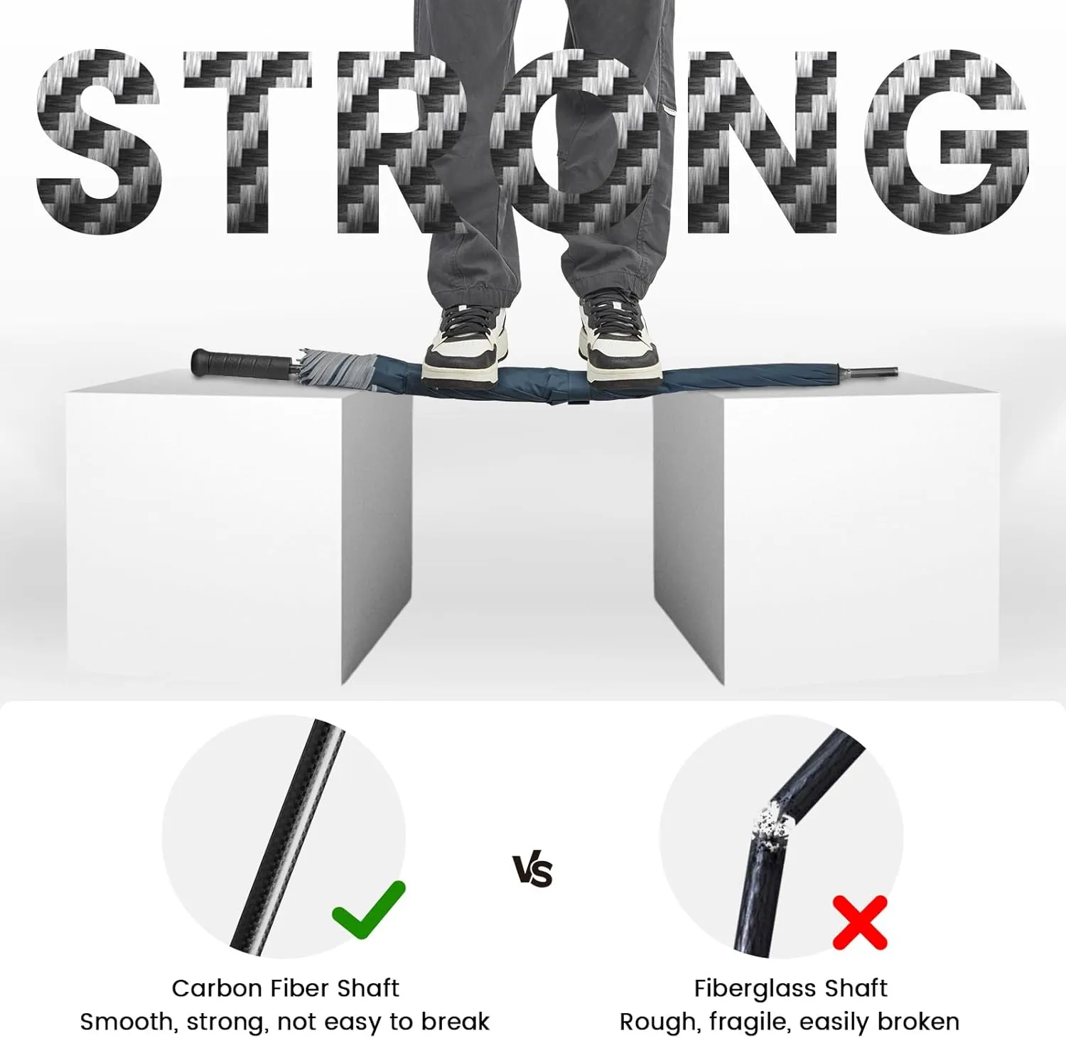 G4Free Strongest Golf Umbrella with Full Carbon Fiber, Well-constructed & Super Lightweight & Windproof Double Vented Mesh Canopy Large Oversized Stick Umbrellas for Rain Sun, Automatic Open