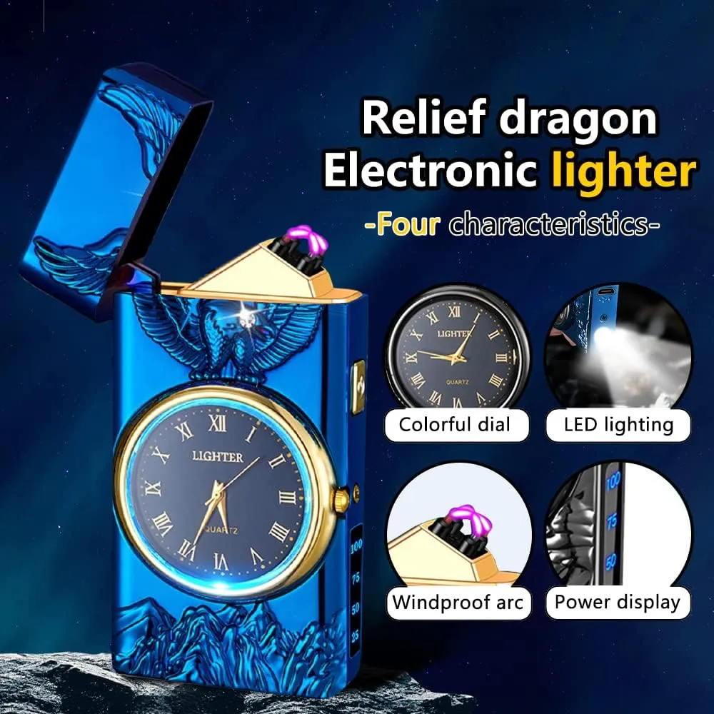GADATOP Eagle Lighter, Plasma Lighter, Electric Arc Lighter, USB Lighter Multifunctional Lighter, Windproof Lighter, Fashion Lighter, Metal Lighter Luminous Real Watch dial LED Lighting (Blue Eagle)