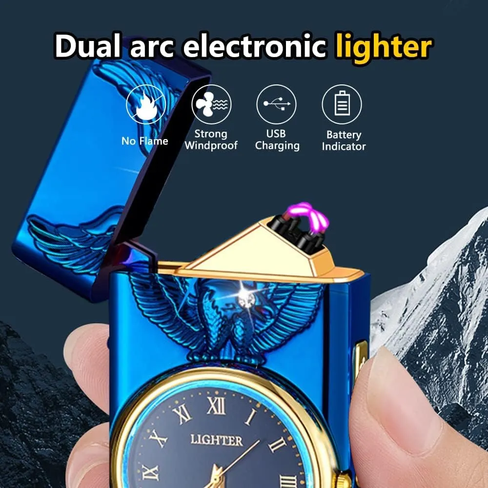 GADATOP Eagle Lighter, Plasma Lighter, Electric Arc Lighter, USB Lighter Multifunctional Lighter, Windproof Lighter, Fashion Lighter, Metal Lighter Luminous Real Watch dial LED Lighting (Blue Eagle)