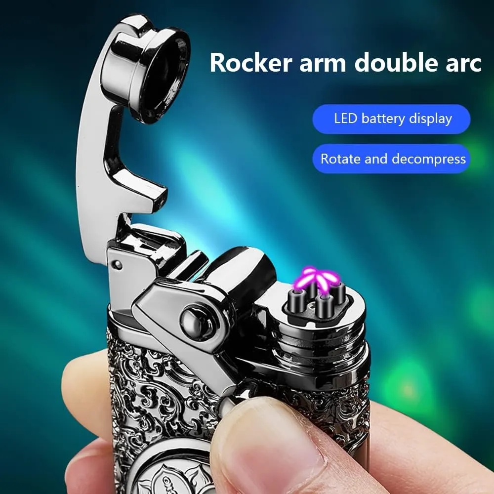 GADATOP Electric Rechargeable USB Lighter - Personalized Creative Rocker, Windproof Flameless Double Arc Plasma with Gift Box (Black)