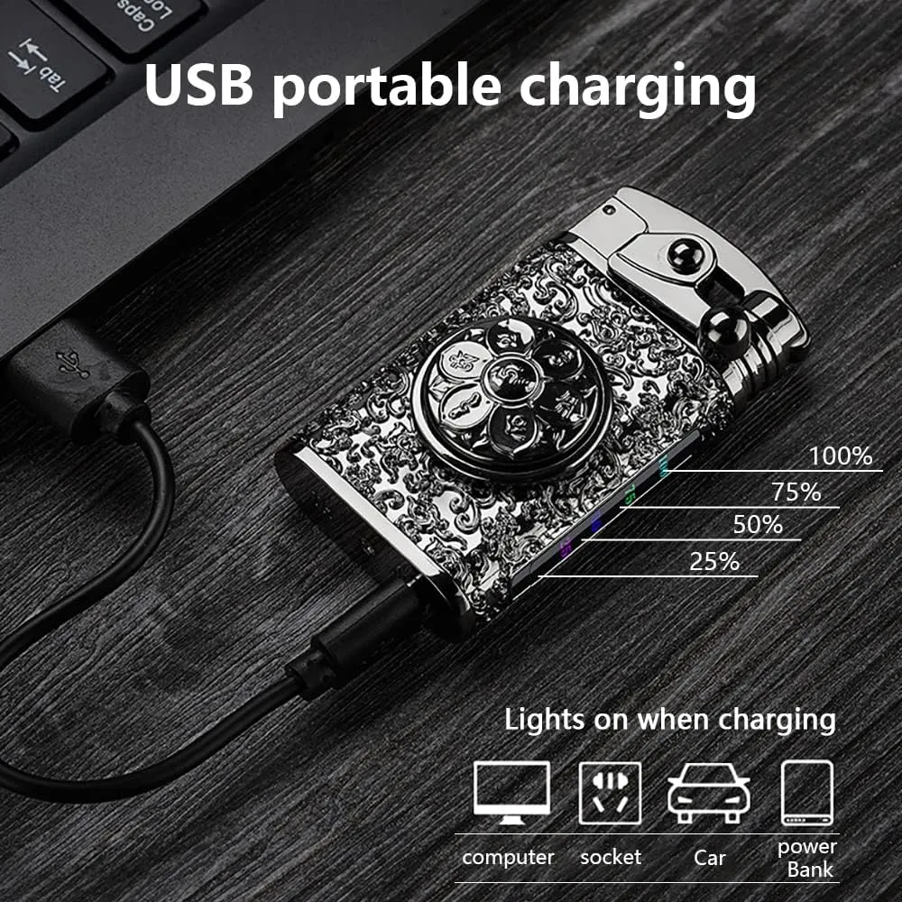 GADATOP Electric Rechargeable USB Lighter - Personalized Creative Rocker, Windproof Flameless Double Arc Plasma with Gift Box (Black)