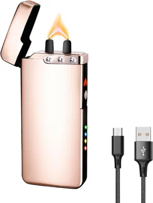 GADATOP Flame Arc Plasma Lighter,Electric Lighter, USB Rechargeable Electric Lighters Windproof Waterproof Lighter with LED Battery Indicator (Gold)