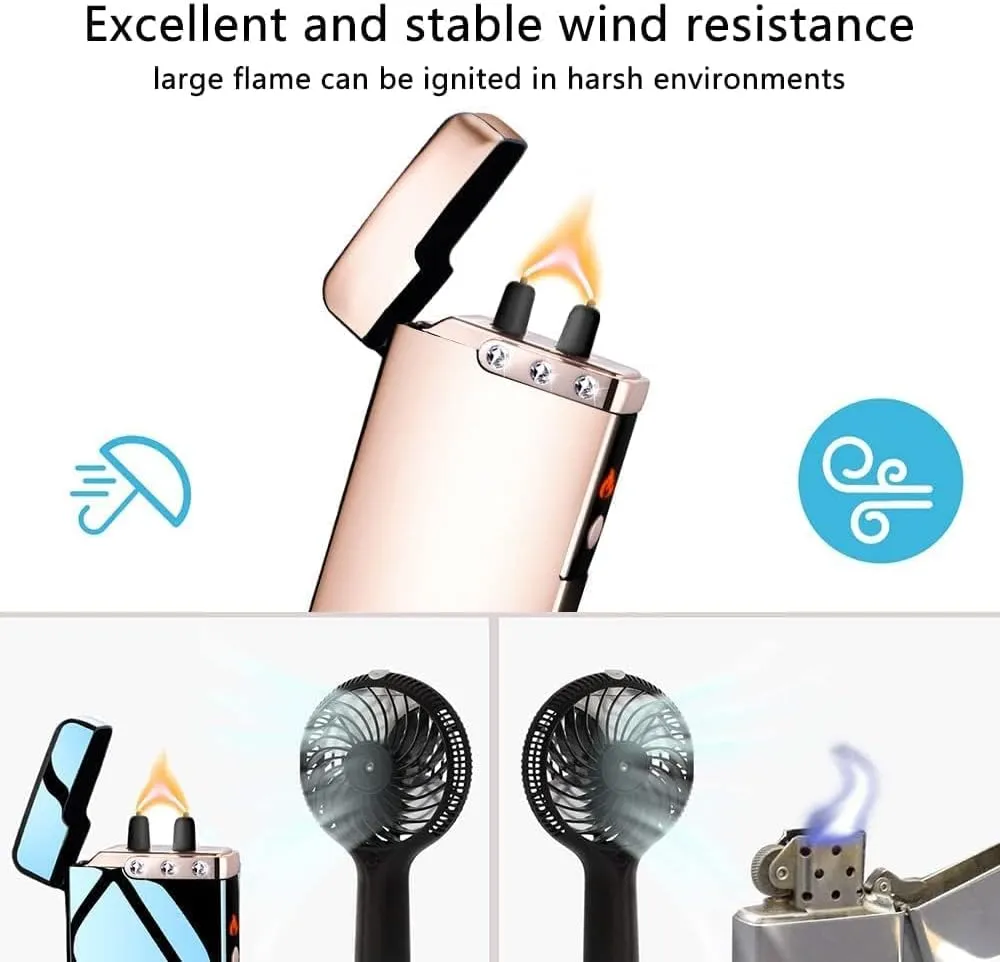 GADATOP Flame Arc Plasma Lighter,Electric Lighter, USB Rechargeable Electric Lighters Windproof Waterproof Lighter with LED Battery Indicator (Gold)