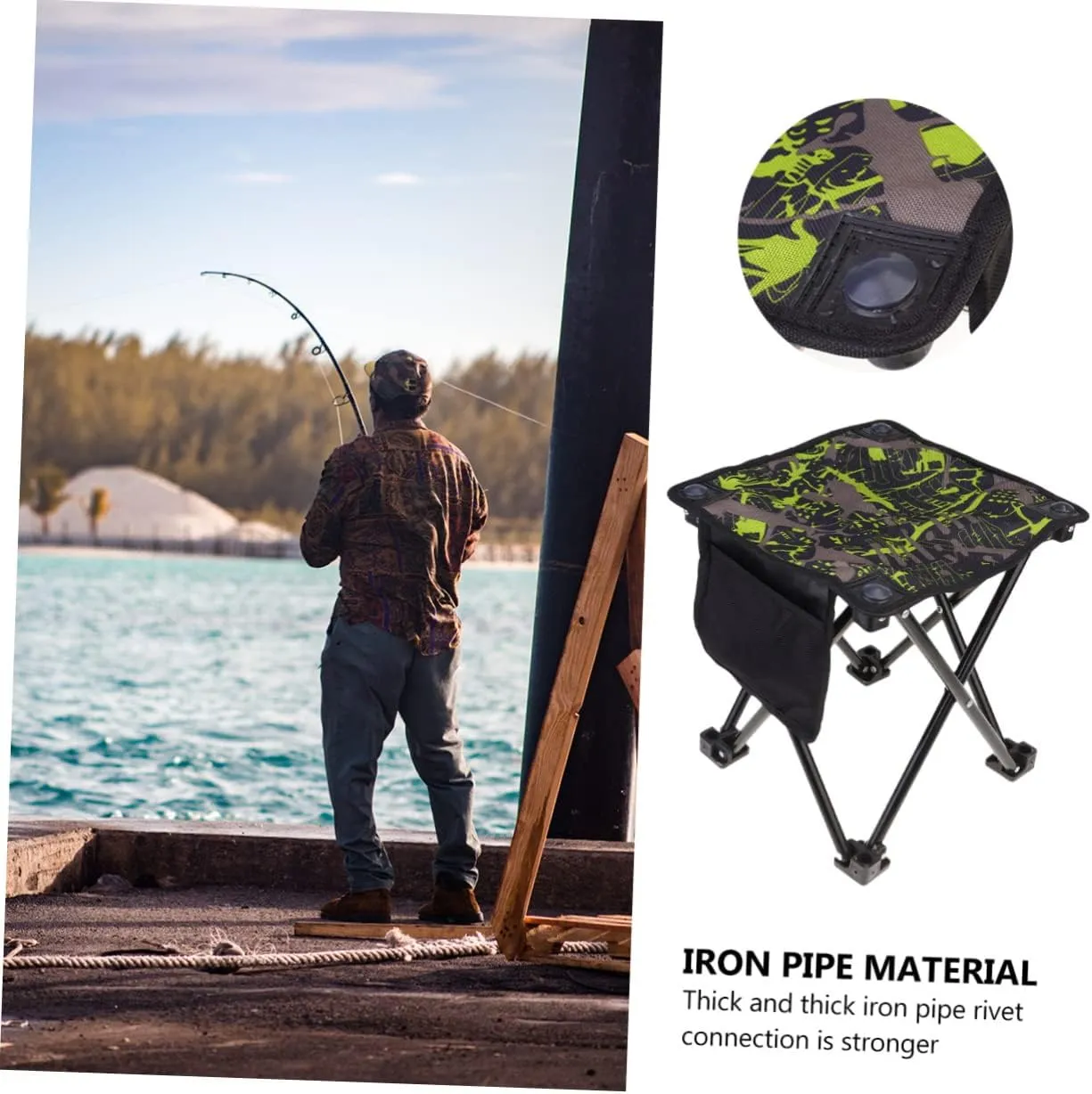 Garneck Outdoor Folding Chair Portable Stainless Steel Fishing Stool Air-Permeable Camping Seat for Hiking BBQ and Outdoor Activities Compact Design for Easy Carrying