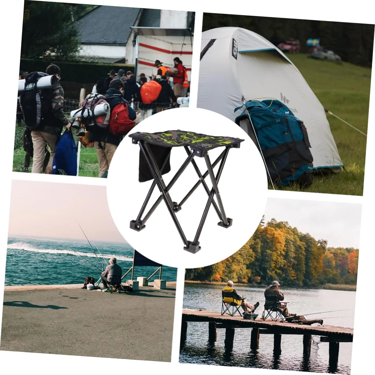 Garneck Outdoor Folding Chair Portable Stainless Steel Fishing Stool Air-Permeable Camping Seat for Hiking BBQ and Outdoor Activities Compact Design for Easy Carrying
