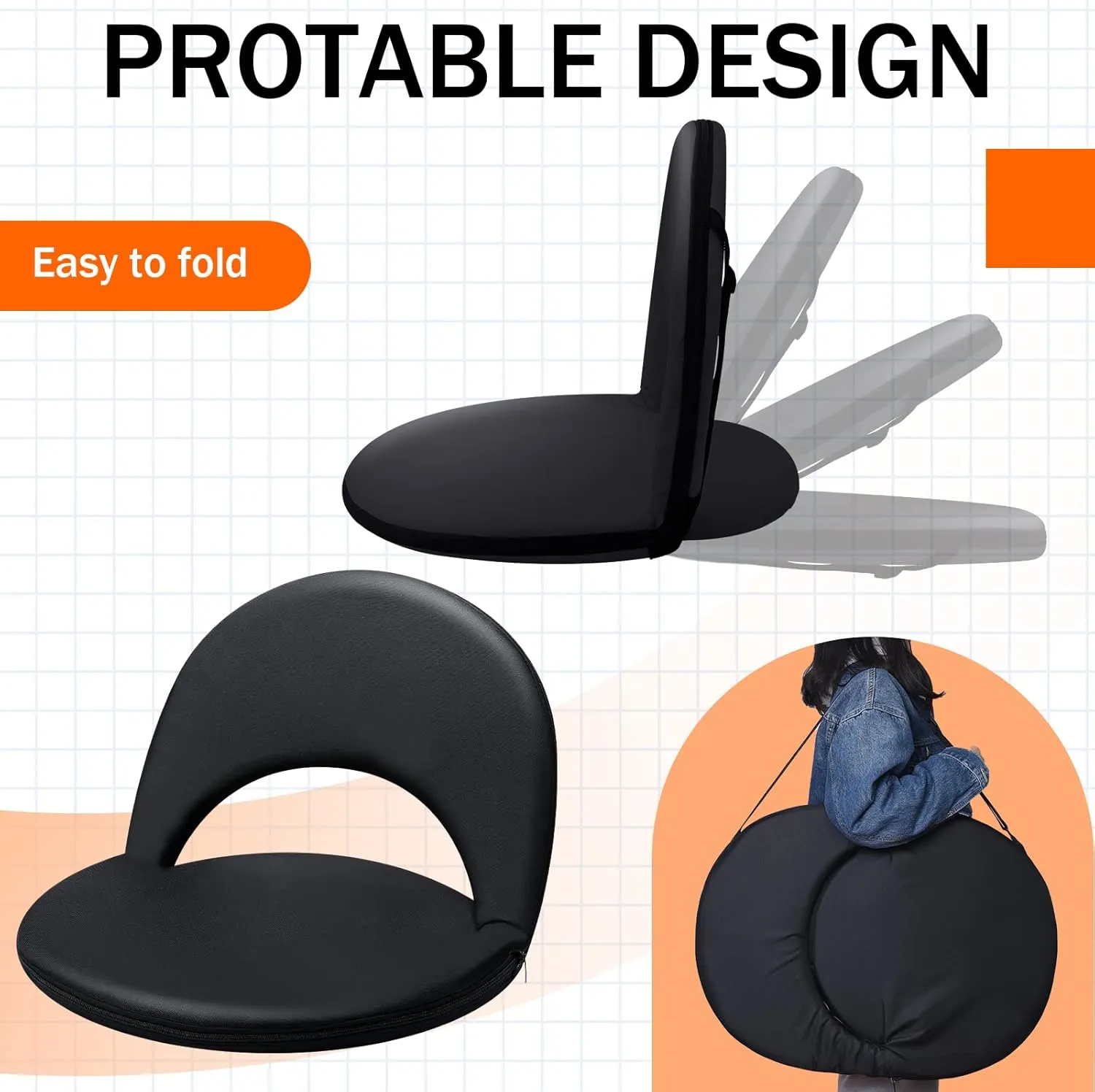 Geetery Folding Stadium Seats for Bleachers with Back Support and Cushion Wide Padded Stadium Chair Foldable Floor Chair for Sport Event Camping Beach, 6 Adjustable Reclining Position