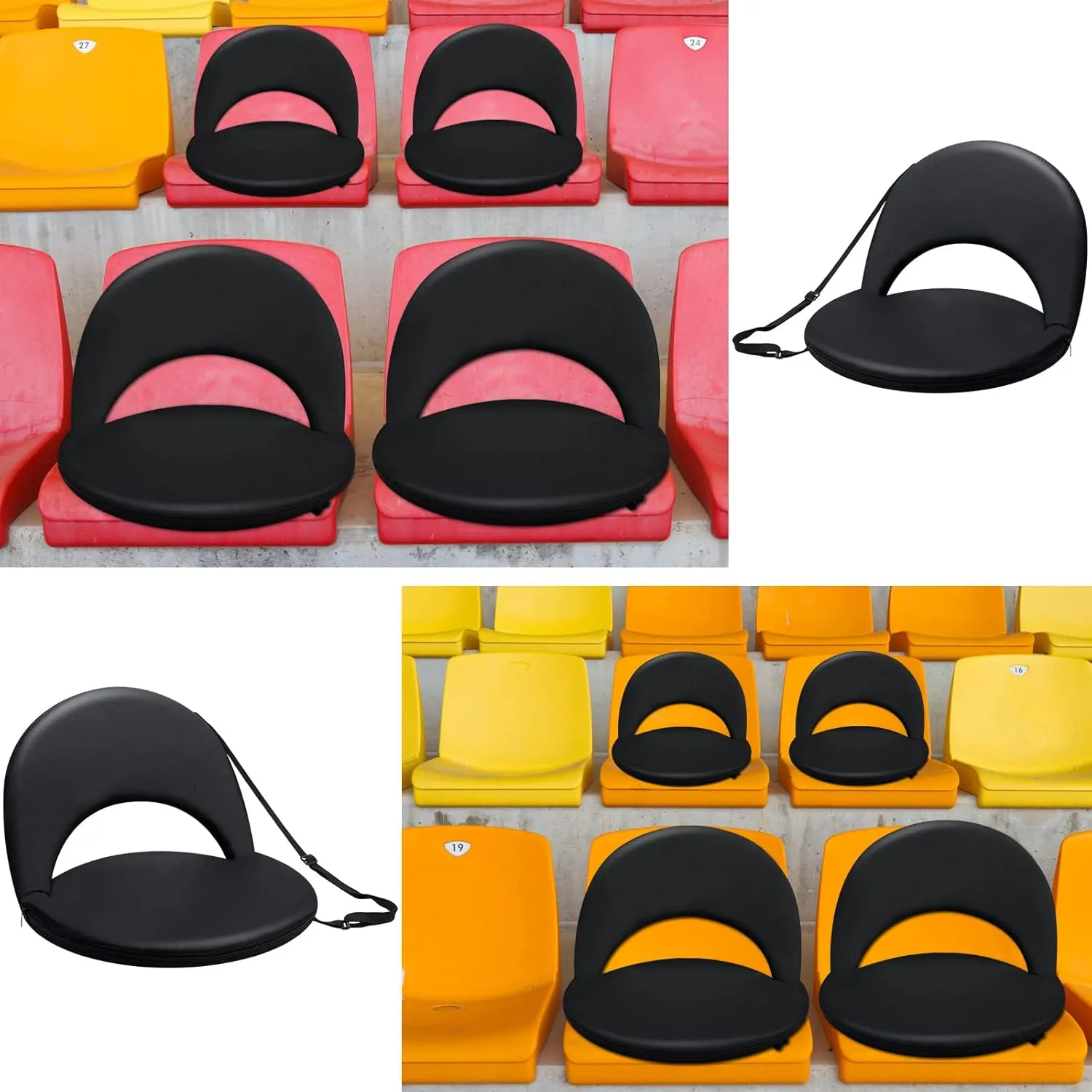 Geetery Folding Stadium Seats for Bleachers with Back Support and Cushion Wide Padded Stadium Chair Foldable Floor Chair for Sport Event Camping Beach, 6 Adjustable Reclining Position