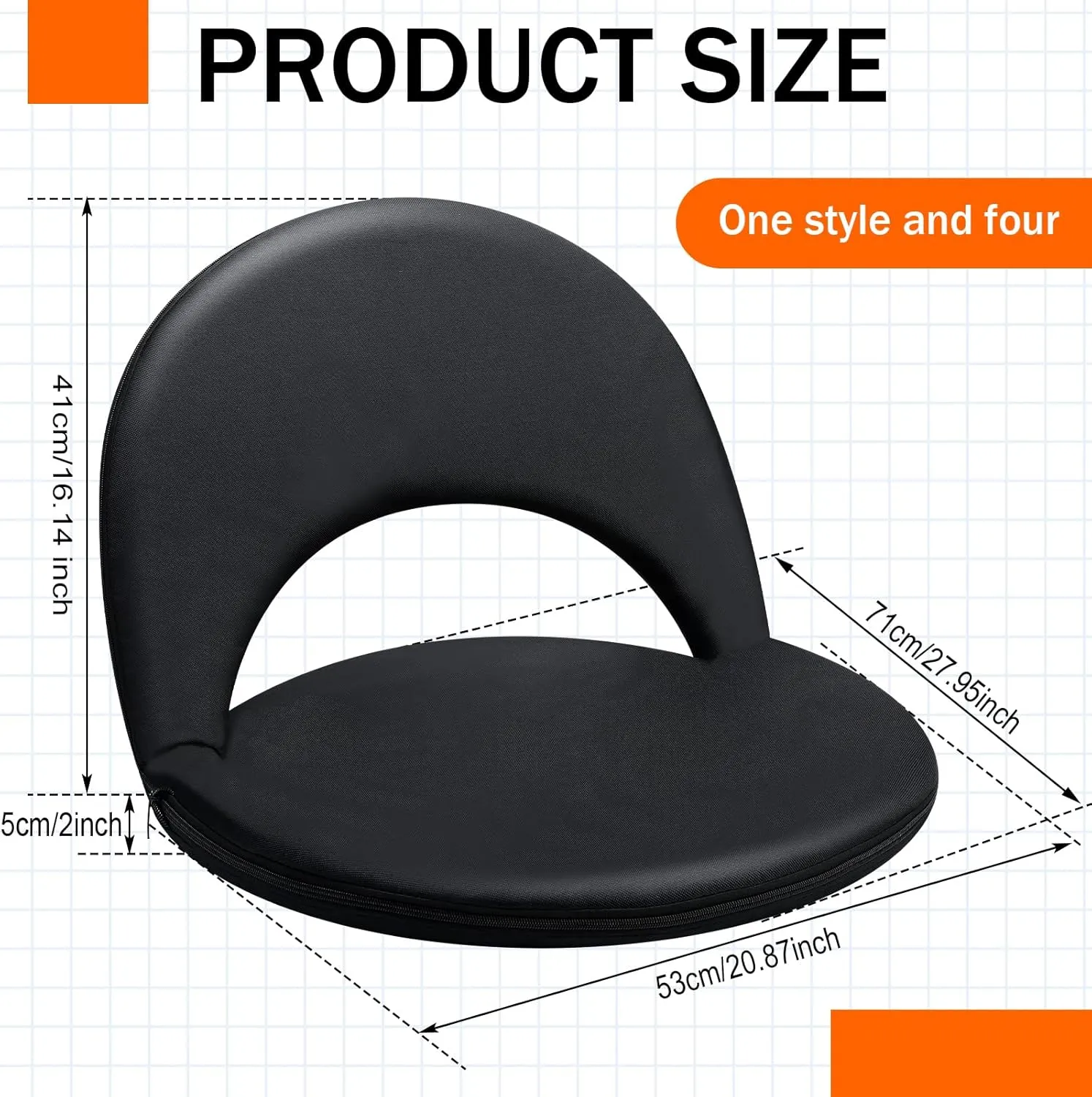 Geetery Folding Stadium Seats for Bleachers with Back Support and Cushion Wide Padded Stadium Chair Foldable Floor Chair for Sport Event Camping Beach, 6 Adjustable Reclining Position