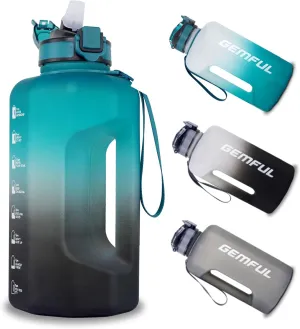GEMFUL 2.2L Water Bottle with Straw & Time Marker Large BPA-Free Motivational Jug for Gym Sports Hiking Leakproof with Handle (Green/Black)