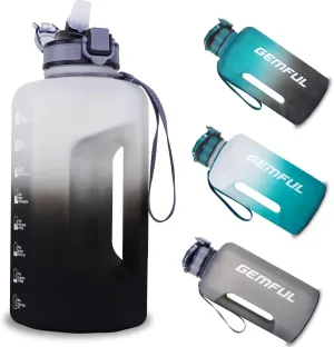 GEMFUL 74oz Motivational Water Bottle with Straw & Time Marker BPA Free Large Gym Jug for Workout Fitness Outdoor Sports Leakproof with Handle (White/Black)