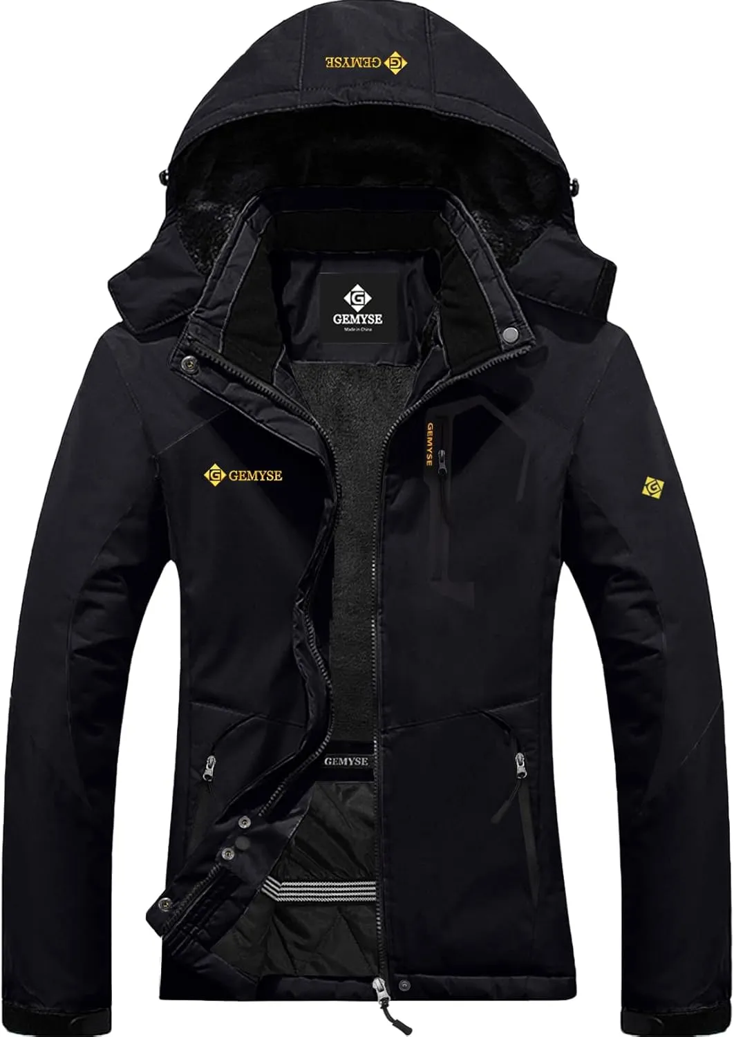 GEMYSE Women's Mountain Waterproof Ski Snow Jacket Rain Winter Jacket Coat Hooded Windproof Parka(Black,Large)