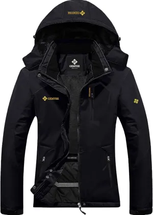 GEMYSE Women's Mountain Waterproof Ski Snow Jacket Rain Winter Jacket Coat Hooded Windproof Parka(Black,Large)