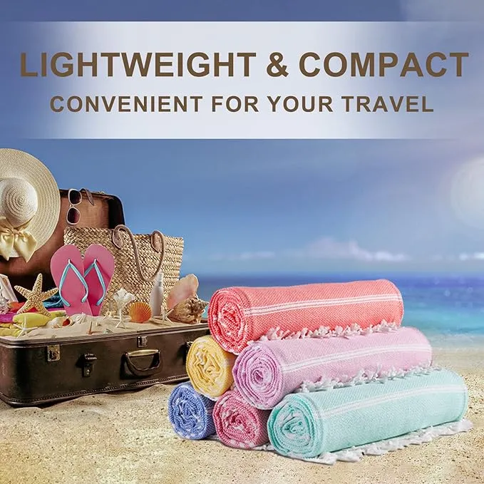 Genovega Cotton Turkish Beach Towel Soft Absorbent Oversized Quick Dry Extra Large Sand Free Adult Bath Bathroom Towel Lightweight Fast Drying Thin Sandless Compact No Sand Packable Foldable Stuff