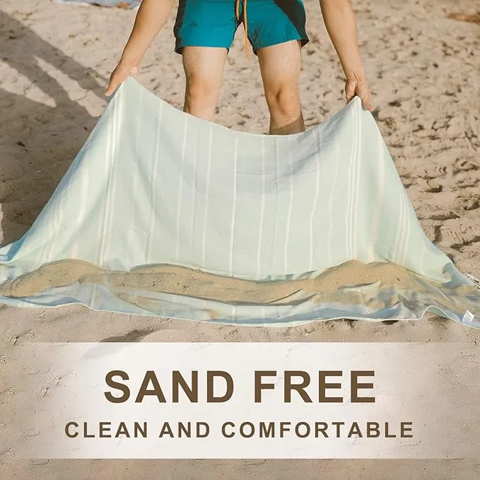 Genovega Cotton Turkish Beach Towel Soft Absorbent Oversized Quick Dry Extra Large Sand Free Adult Bath Bathroom Towel Lightweight Fast Drying Thin Sandless Compact No Sand Packable Foldable Stuff