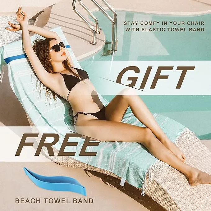 Genovega Turkish Beach Pool Towels Sand Free Packable Foldable XLarge Absorbent Quick Dry Summer Thing Items Yoga Blanket Mat Waterpark Gadgets No Cloud Repellent Anti Resistant Repels Sandfree