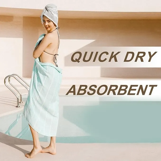 Genovega Turkish Beach Pool Towels Sand Free Packable Foldable XLarge Absorbent Quick Dry Summer Thing Items Yoga Blanket Mat Waterpark Gadgets No Cloud Repellent Anti Resistant Repels Sandfree